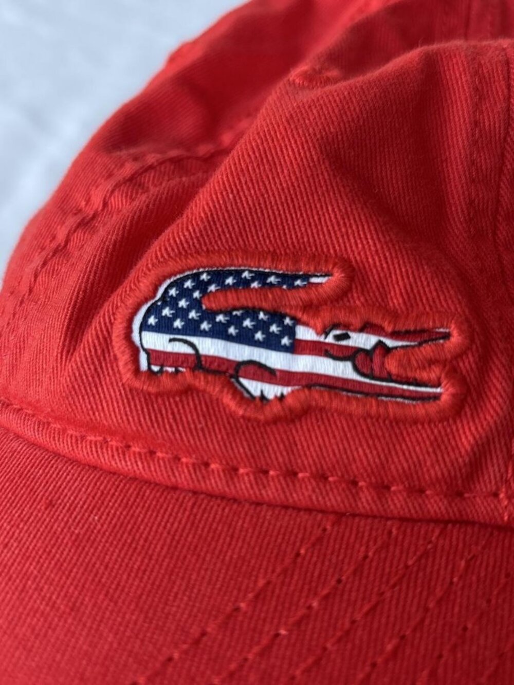 Lacoste USA Flag Crocodile Embroidered Hat Red NWT Strapback Cap